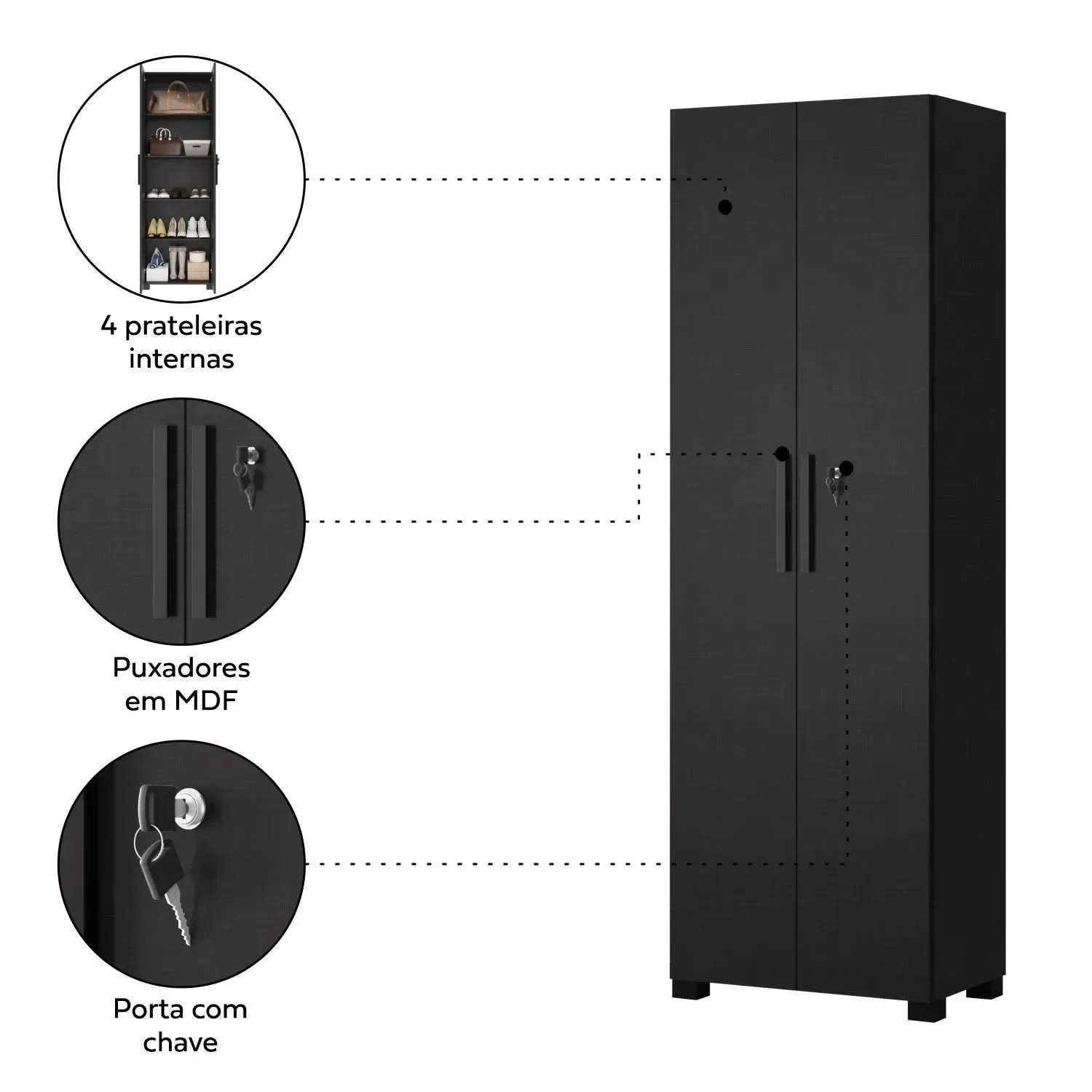 Conjunto 3 Peças com Mesa para Escritório em L, Armário Multiuso Alto Aberto e Fechado Preto Tx - 13