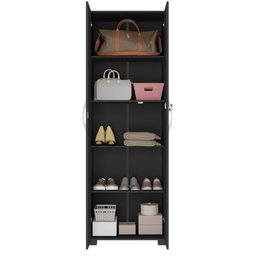 Conjunto 3 Peças com Mesa para Escritório em L, Armário Multiuso Alto Aberto e Fechado Preto Tx - 12