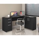 Ver imagem 3 de Conjunto 3 Peças com Mesa para Escritório em L, Armário Multiuso Alto Aberto e Fechado Preto Tx