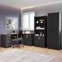 Ver imagem 1 de Kit 3 Peças com Mesa para Escritório em L, Armário Multiuso Alto Aberto e Armário Fechado