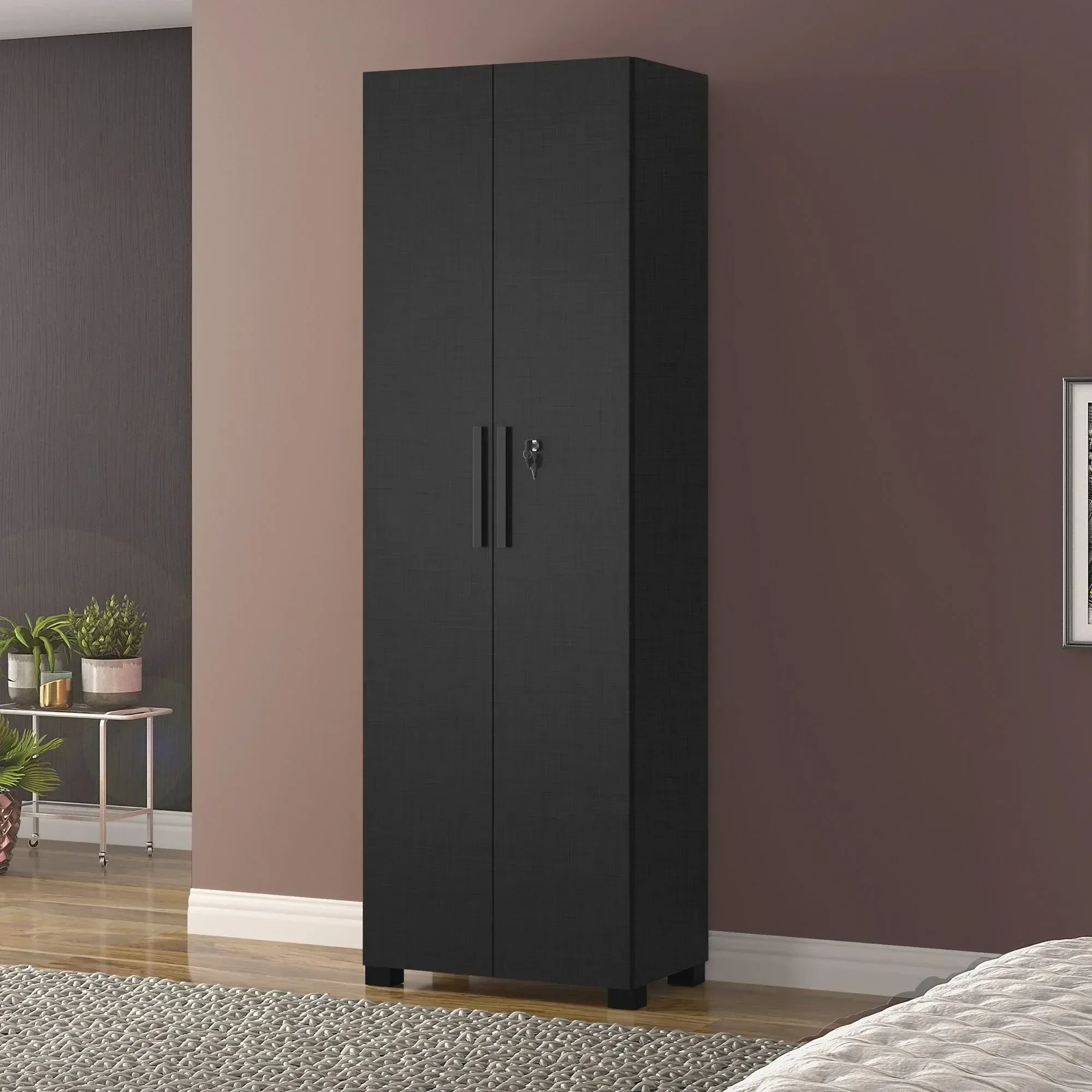 Conjunto 3 Peças com Mesa para Escritório em L, Armário Multiuso Alto Aberto e Fechado Preto Tx - 10