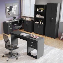Kit 4 Peças com Mesa para Escritório em L 1, Escrivaninha, Armário Multiuso Aberto e Armário Fechado - 1