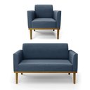 Ver imagem 2 de Conjunto Poltrona e Namoradeira Decorativa Isabella Pés Fixo em Madeira Castanho Suede Azul Marinho