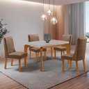 Ver imagem 1 de Mesa de Jantar Liz 120 cm Tampo MDF Vidro Canto Copo com 4 Cadeiras Carolina