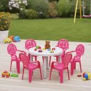 Ver imagem 2 de Jogo 6 Cadeiras Plásticas Infantil Rosa Estampado Tramontina Catty Escola Creche Sentar