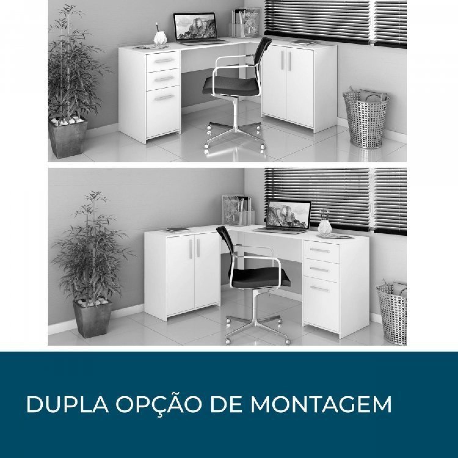 Kit 2 Peças com Mesa para Escritório em L  e Armário Multiuso Alto Aberto Espresso Móveis - 4