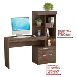 Kit 2 Peças 1 Escrivaninha com Estante 1 Armário 2 Portas Espresso Móveis - 3