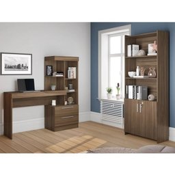 Kit 2 Peças 1 Escrivaninha com Estante 1 Armário 2 Portas Espresso Móveis - 1