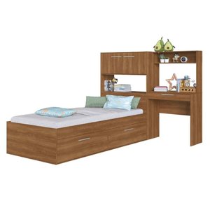Cama de Solteiro com Armário e Escrivaninha Tokio Nogal Cj070 Art In Móveis