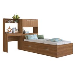 Cama de Solteiro com Armário e Escrivaninha Tokio Nogal Cj070 Art In Móveis - 3