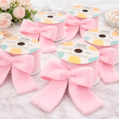 Fita Pelúciada Aramada Rosa Bebê Páscoa 6,3cm 2,7m Kit 6pçs