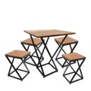 Ver imagem 1 de Mesa em Madeira Pinus c/ Base de Metalon + 4 Banquetas de Metalon e Madeira