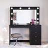 Penteadeira Camarim Escrivaninha Quarto Las Vegas com Espelho 8 Lâmpadas 7 Gavetas Preto - 1