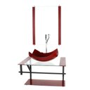 Ver imagem 1 de GABINETE DE VIDRO PARA BANHEIRO 60CM AP CUBA RETANGULAR CURVADA VERMELHO CEREJA COM TORNEIRA CROMADA