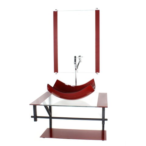 GABINETE DE VIDRO PARA BANHEIRO 60CM AP CUBA RETANGULAR CURVADA VERMELHO CEREJA COM TORNEIRA CROMADA