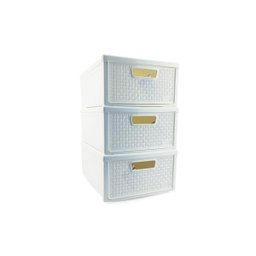 Kit 3 Gaveteiro Modular Empalhável Organizador Multiuso Rattan Plástico Resistente 1 Unidade Cor:Bra - 3