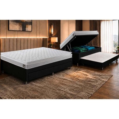 Cama Baú c/Aux Crc Solt +Colchão Ortopédico Magnum Hellen 88
