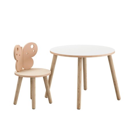 Conjunto de Mesa com Uma Cadeira Infantil Modelo Borboleta.