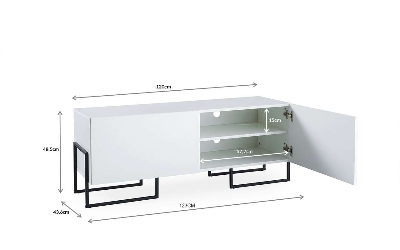 RACK PARA TV BRANCO ESTILO INDUSTRIAL PÉS DE METAL E 2 PORTAS BRANCAS CROSBY 123X43,6X48,5 CM - 4