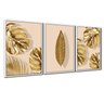 Quadro Premium Textura CXAlta Folhas Ouro em Bege3 3un 40x60 - Moldura Branca - 1