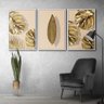 Quadro Premium Textura CXAlta Folhas Ouro em Bege3 3un 40x60 - Moldura Branca - 3