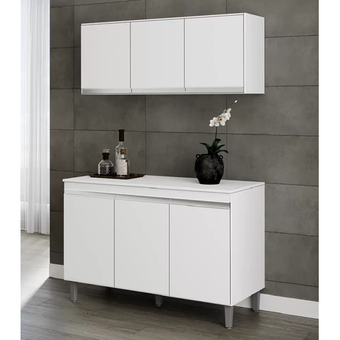 Kit de Cozinha com Armário Aéreo Andréia e Balcão 120mt Manu com Tampo Branco Ajl