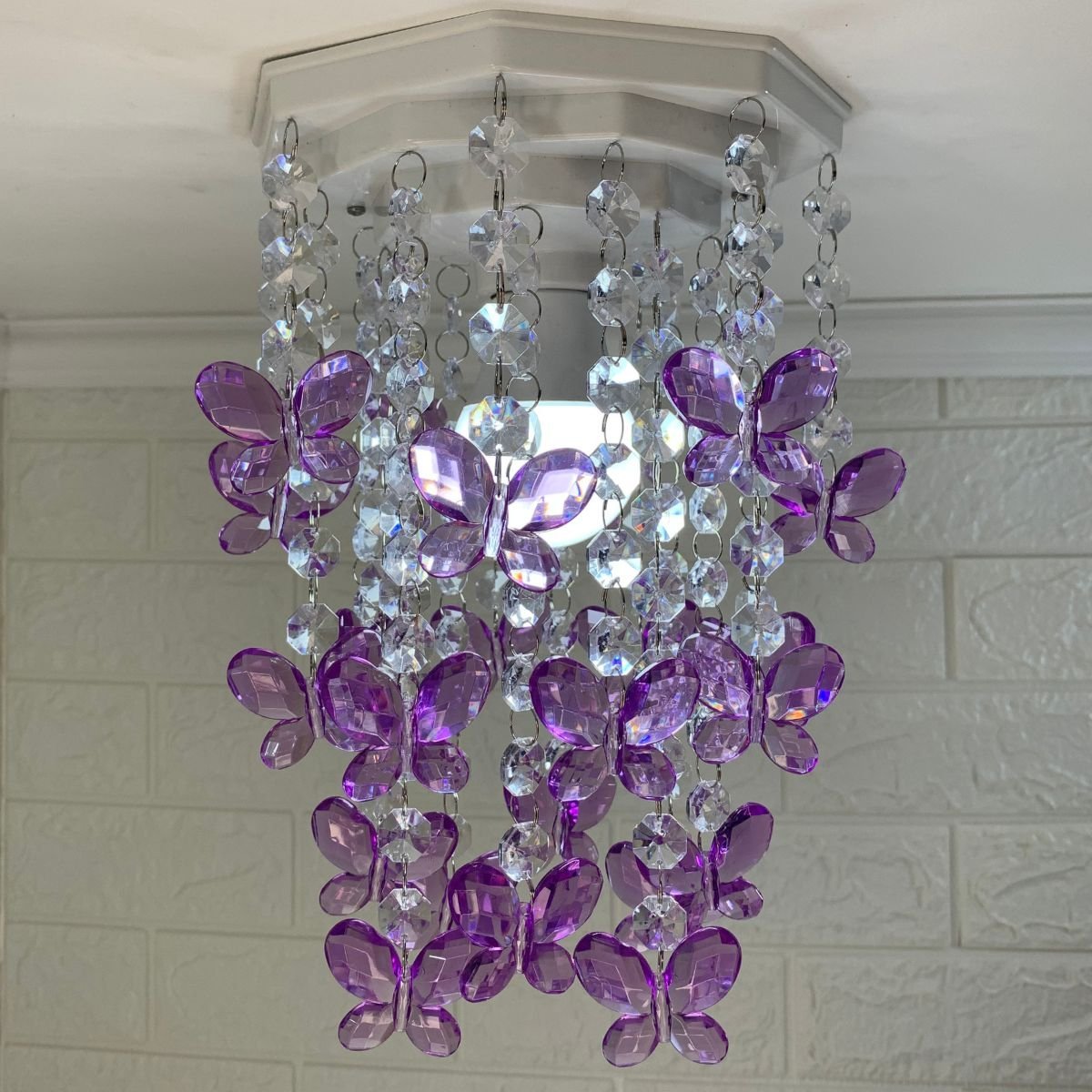 Quartinho de Bebê Simples Lustre e Abajur Infantil Quarto Menina Iluminar Borboleta Violeta - 6