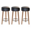 Ver imagem 1 de Kit 03 Banquetas Cozinha Paris Estofada D-33 Pés de Madeira Rosqueáveis Corano Preto - Desk