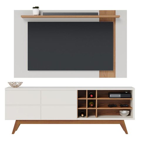Rack Bancada Noronha e Painel Leme para Tv de 70" Off White Matte/freijo - Colibri