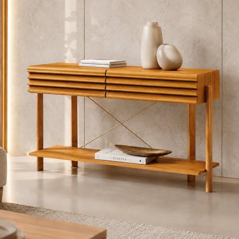 Aparador Decorativo 2 Gavetas Ripadas com Prateleira Inferior 120cm Solene