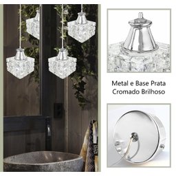 4 Pendente Cristal K9 Metal Prata Polido para Banheiro Bet43 - 3