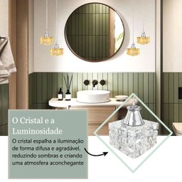4 Pendente Cristal K9 Metal Prata Polido para Banheiro Bet43 - 6