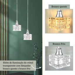 4 Pendente Cristal K9 Metal Prata Polido para Banheiro Bet43 - 4