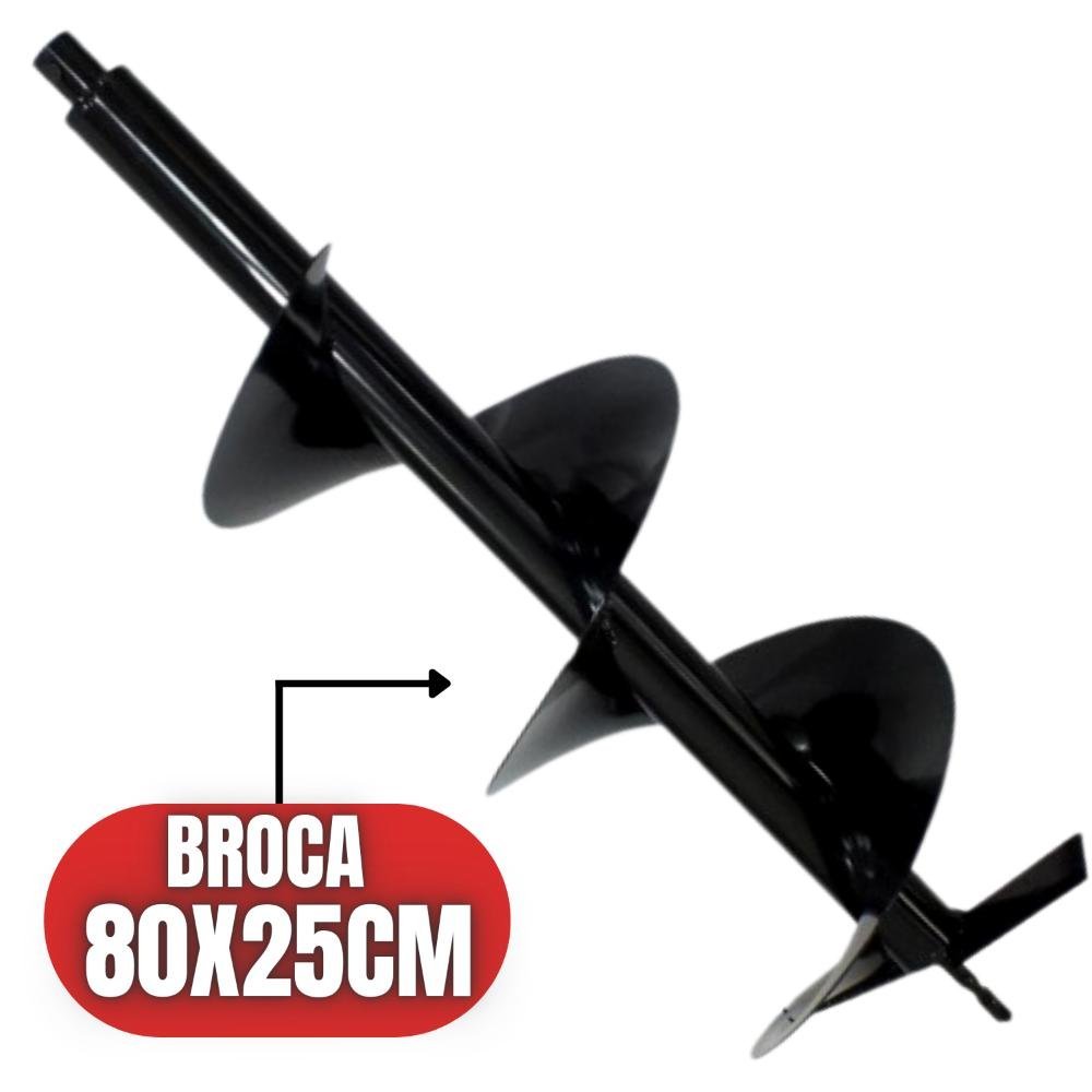 Broca Universal 80x25cm em Aço especial carbono Para Perfurador de Solo Com Eixo de Encaixe 20mm - 2