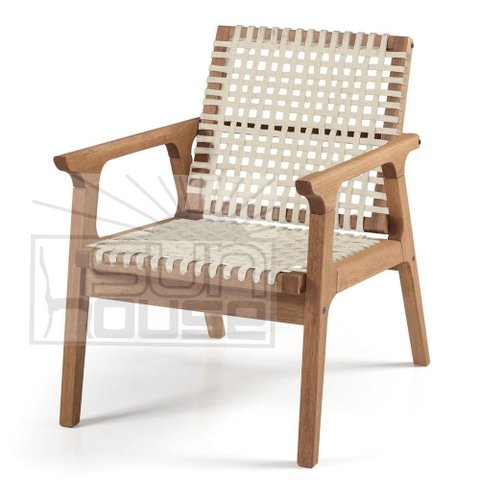 Poltrona Fixa Trama Estrutura em Madeira Cor Stain Jatoba com Corda Nautica Cor Areia 58cm - 64384