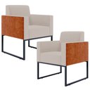 Ver imagem 1 de Kit 2 Poltronas Decorativas Sala Base Fixa Metal Helô L02 Linho Bege Couríssimo Camel - Lyam