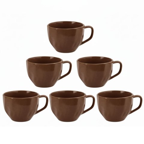 Conjunto 6 Xicaras de Porcelana Prisma Café Chá 200ml - Kit 06 Leite Colorida Caneca - Panami:marrom