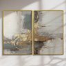 Quadro Decorativo Abstrato Cinza com Dourado Kit 2 Quadros - 2