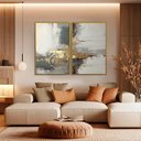 Ver imagem 1 de Quadro Decorativo Abstrato Cinza com Dourado Kit 2 Quadros