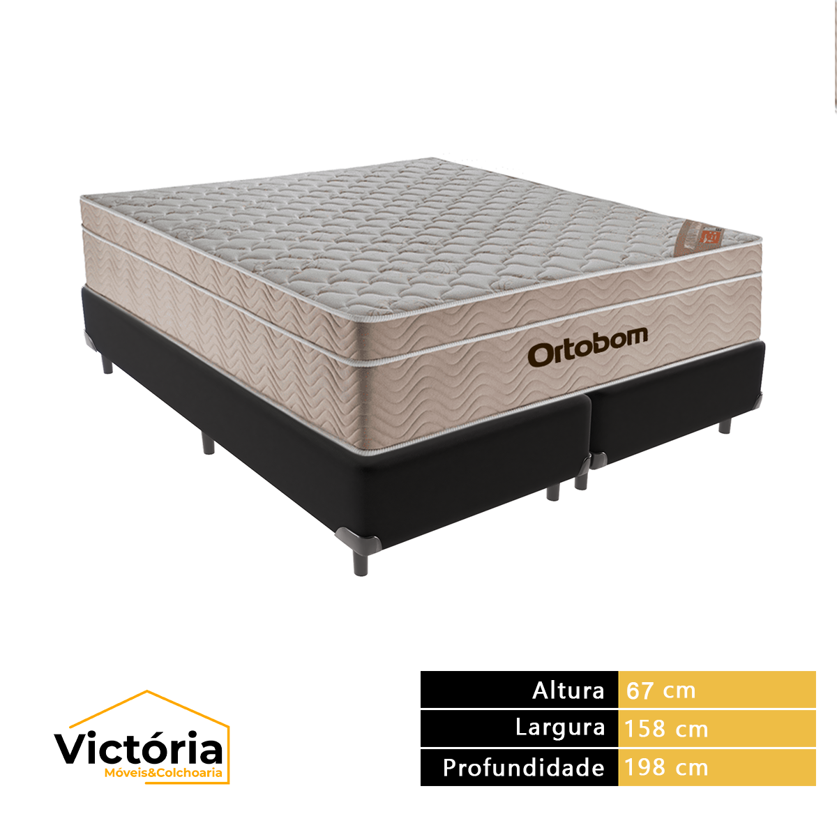 Cama Box Queen Preto e Colchão Ortobom Airtech - 3