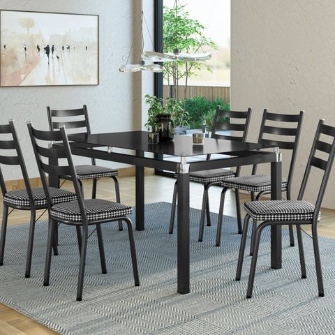 Conjunto Mesa 140cm com 6 Cadeiras New Malva Preto