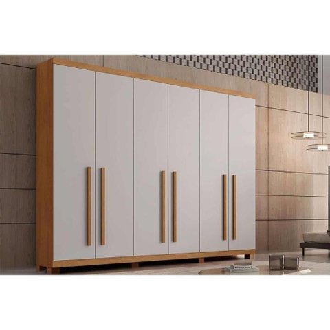 Guarda Roupa Casal 6 Portas e 6 Gavetas C- Pés Pernambuco Imbuia-off White - Rufato