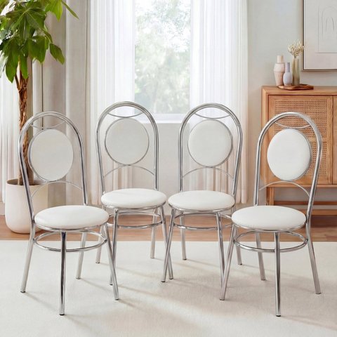 Conjunto 4 Cadeiras para Cozinha Cromado/Branco