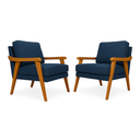 Ver imagem 1 de Kit 2 Poltronas Decorativas Mona Luxo Braço Nogueira:linho Azul