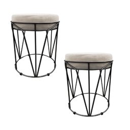 Kit 2 Puffs Multiuso com Mesa Babu 2 em 1 Suede Bege Base Preto - 1