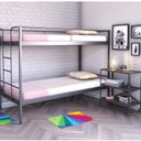 Ver imagem 5 de Conjunto para Quarto 1 Beliche e 1 Estante com Rodízios 3 Prateleiras Preto/Fosco