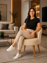 Ver imagem 5 de Cadeira Manuella Estofada Sala de Estar, Recepção Cor Bege