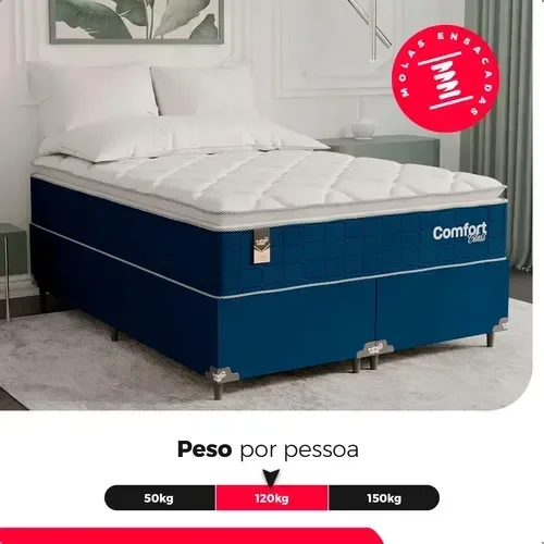 Ver imagem 5 de Cama Box Casal Bipartido + Colchão Comfort Class Pillow Top Azul/suede Azul