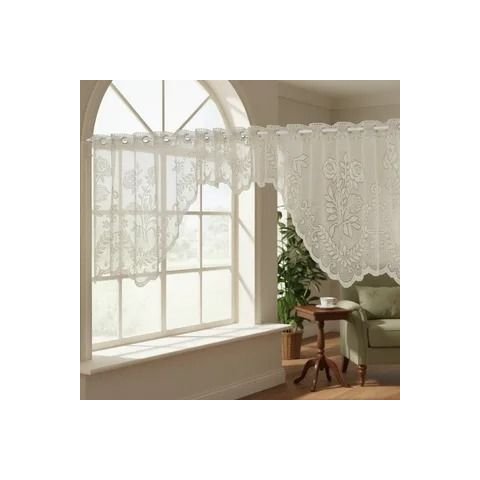 Cortina Bando Renda Cascata Cozinha Floral 2,95x1,00 Variada:Bege