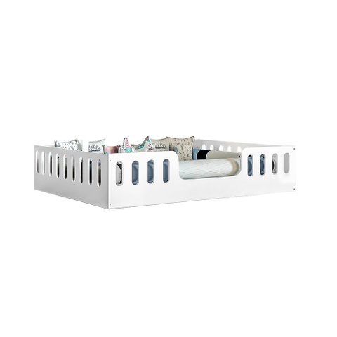Cama Casal com Colchão Design Montessoriana Helo Branca + Luminária